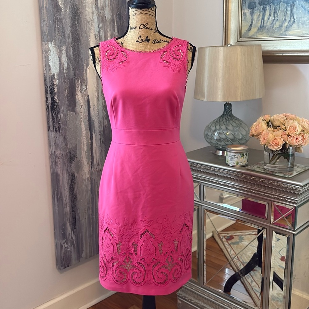 ANTONIO MELANI Hot pink lace embroidered wedding guest cruise cocktail dress S 4
